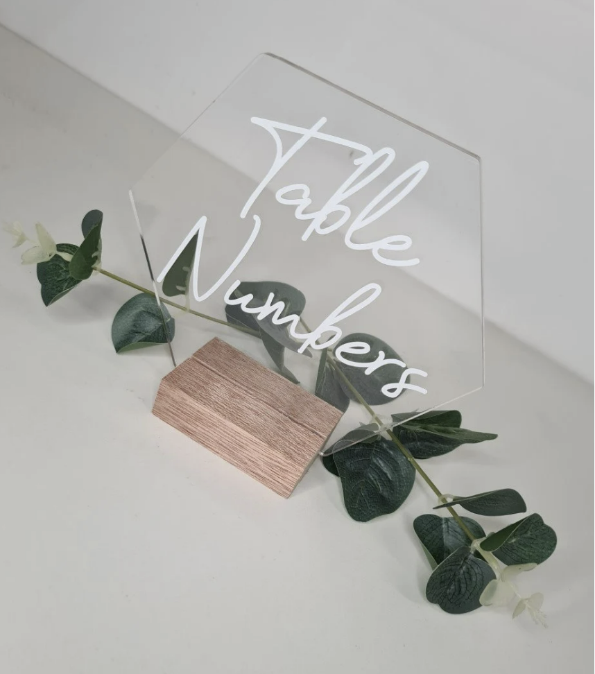 Hexagon Table Numbers with Wooden Stand