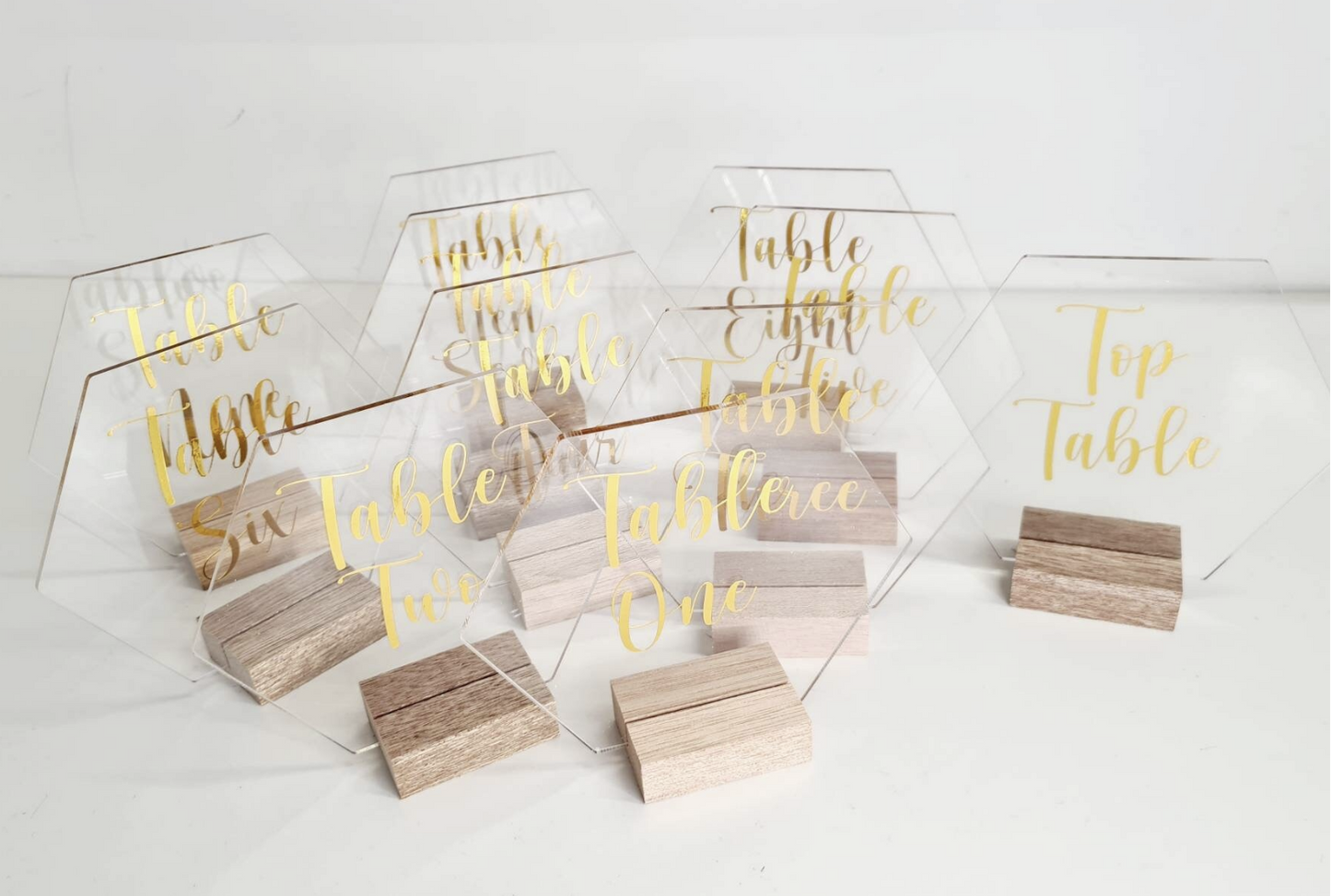 Hexagon Table Numbers with Wooden Stand