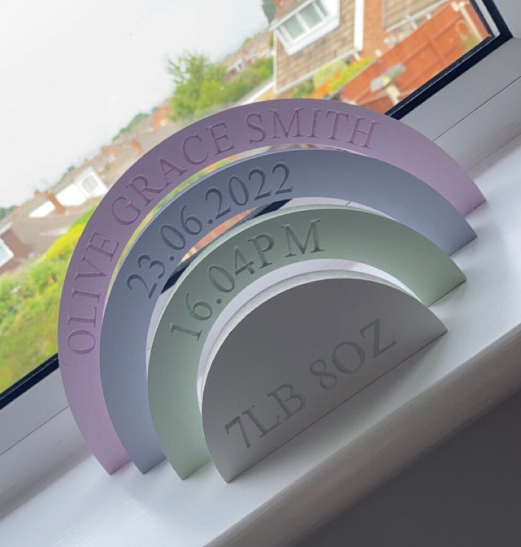 New Baby Gift - Personalised Wooden Rainbow