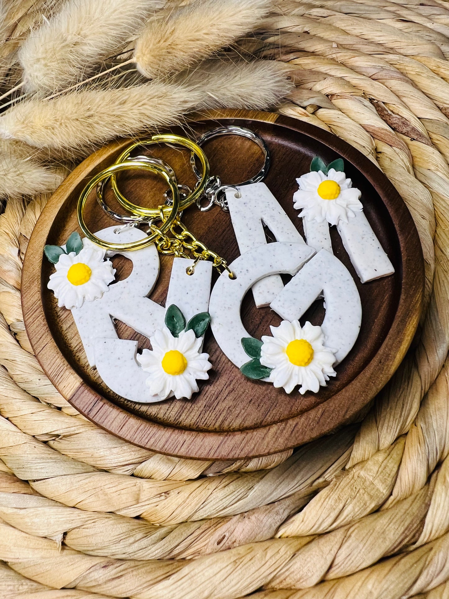 Daisy Flower Letter Keyring
