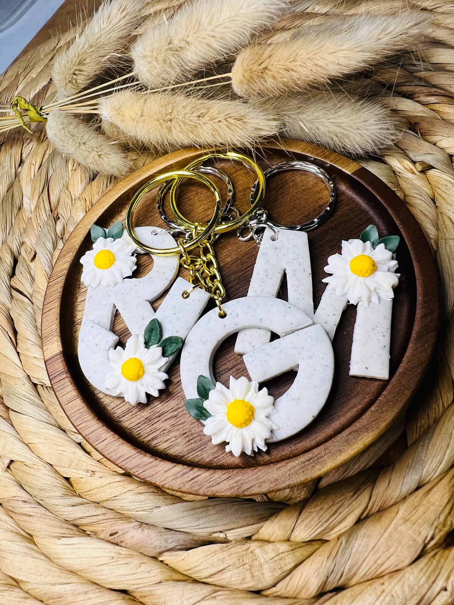 Daisy Flower Letter Keyring