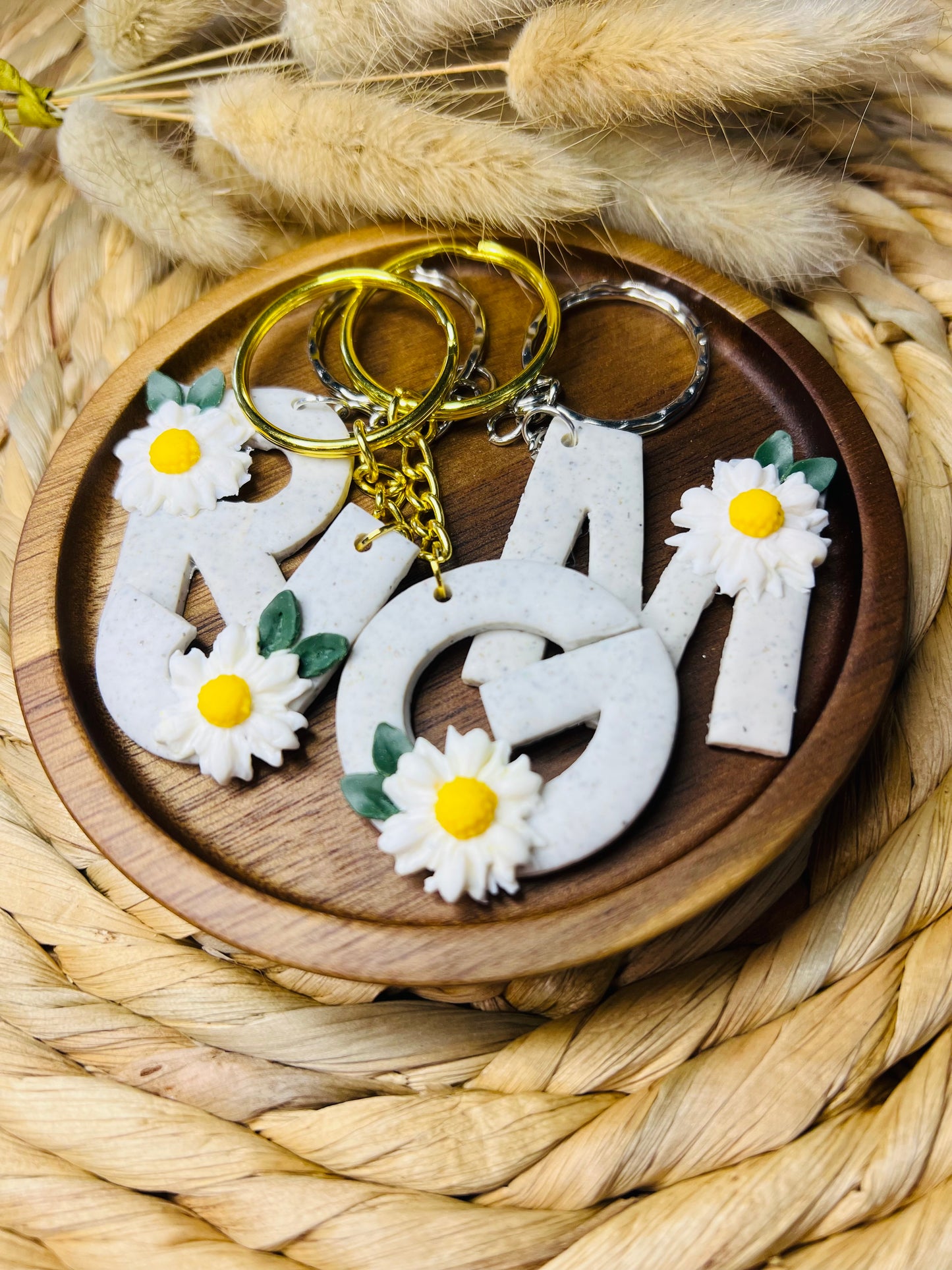Daisy Flower Letter Keyring