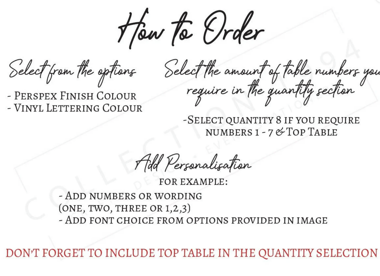Rectangular Table Numbers with Wooden Stand