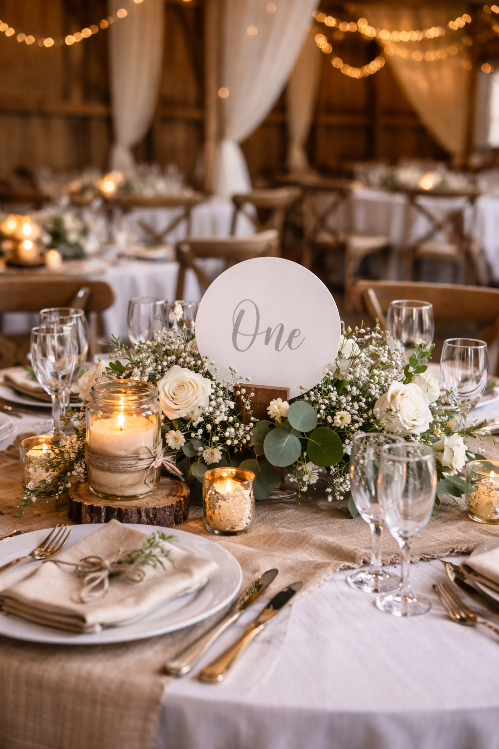 Circular Table Numbers with Wooden Stand