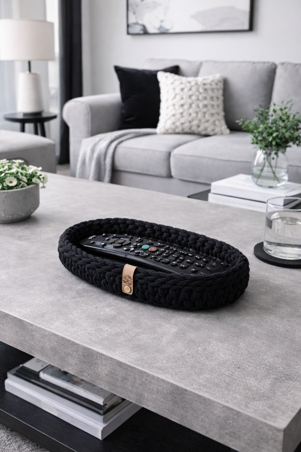 Crochet Remote Tray - Braided Cord Style