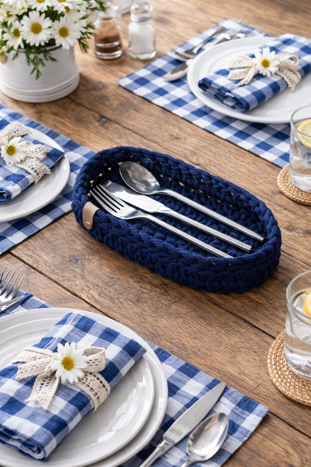 Crochet Cutlery Tray - Braided Cord Style