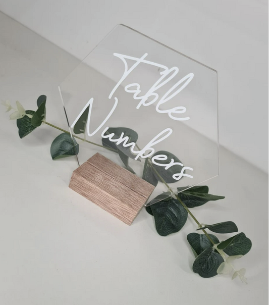 Hexagon Table Numbers with Wooden Stand