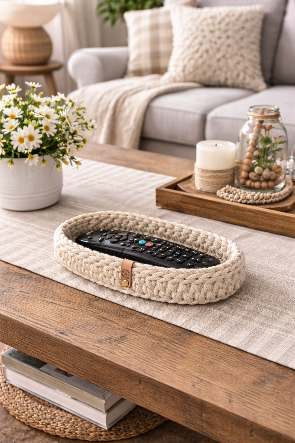 Crochet Remote Tray - Braided Cord Style