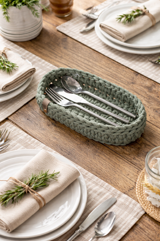 Crochet Cutlery Tray - Braided Cord Style