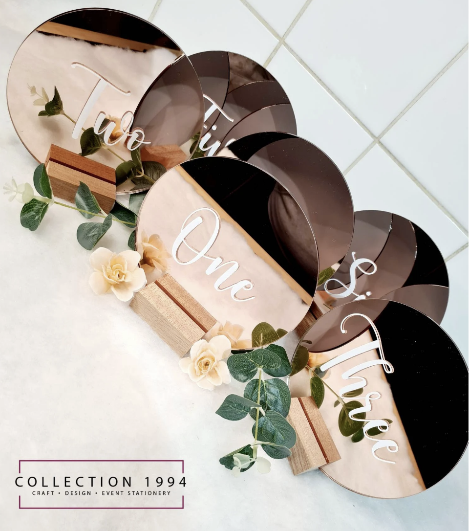 Hexagon Table Numbers with Wooden Stand