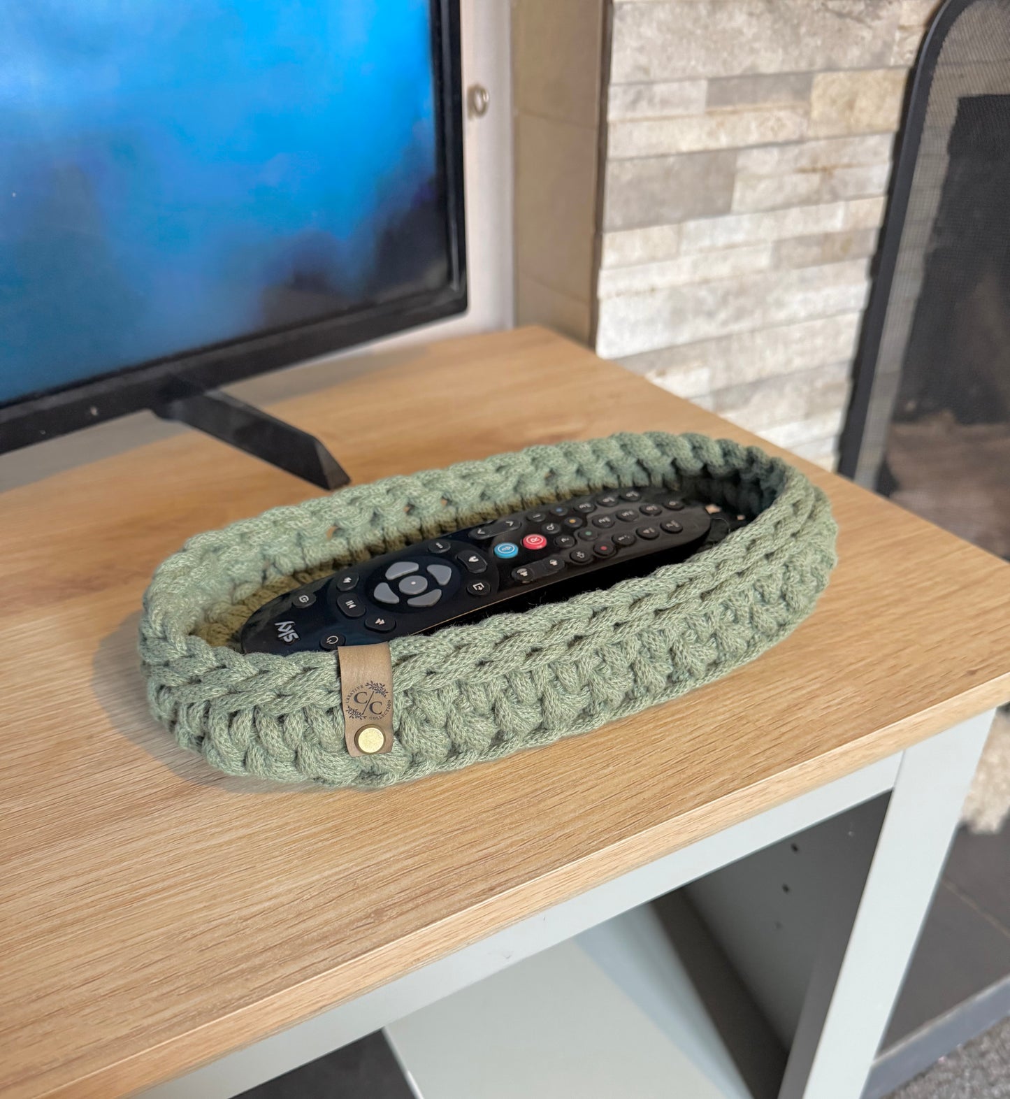 Crochet Remote Tray - Braided Cord Style
