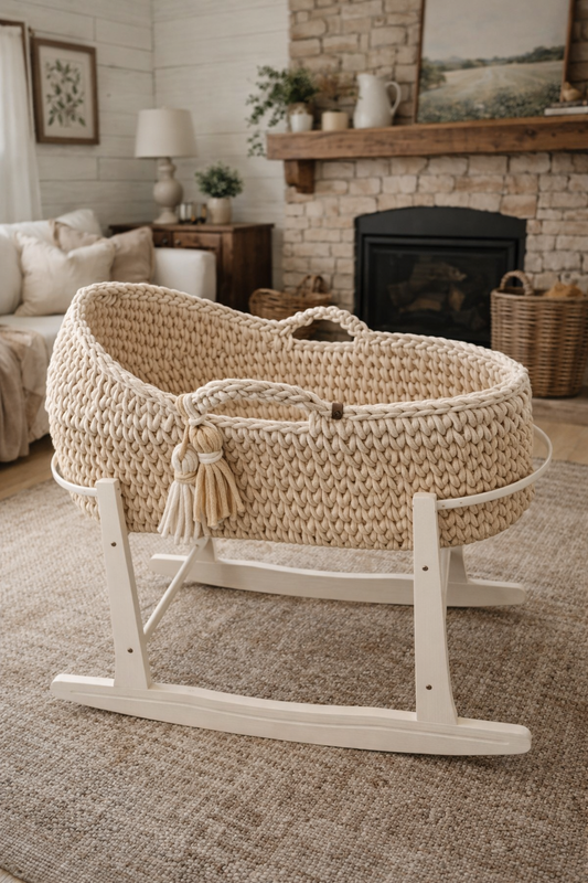 Hooded Moses Basket - Braided Cord Style