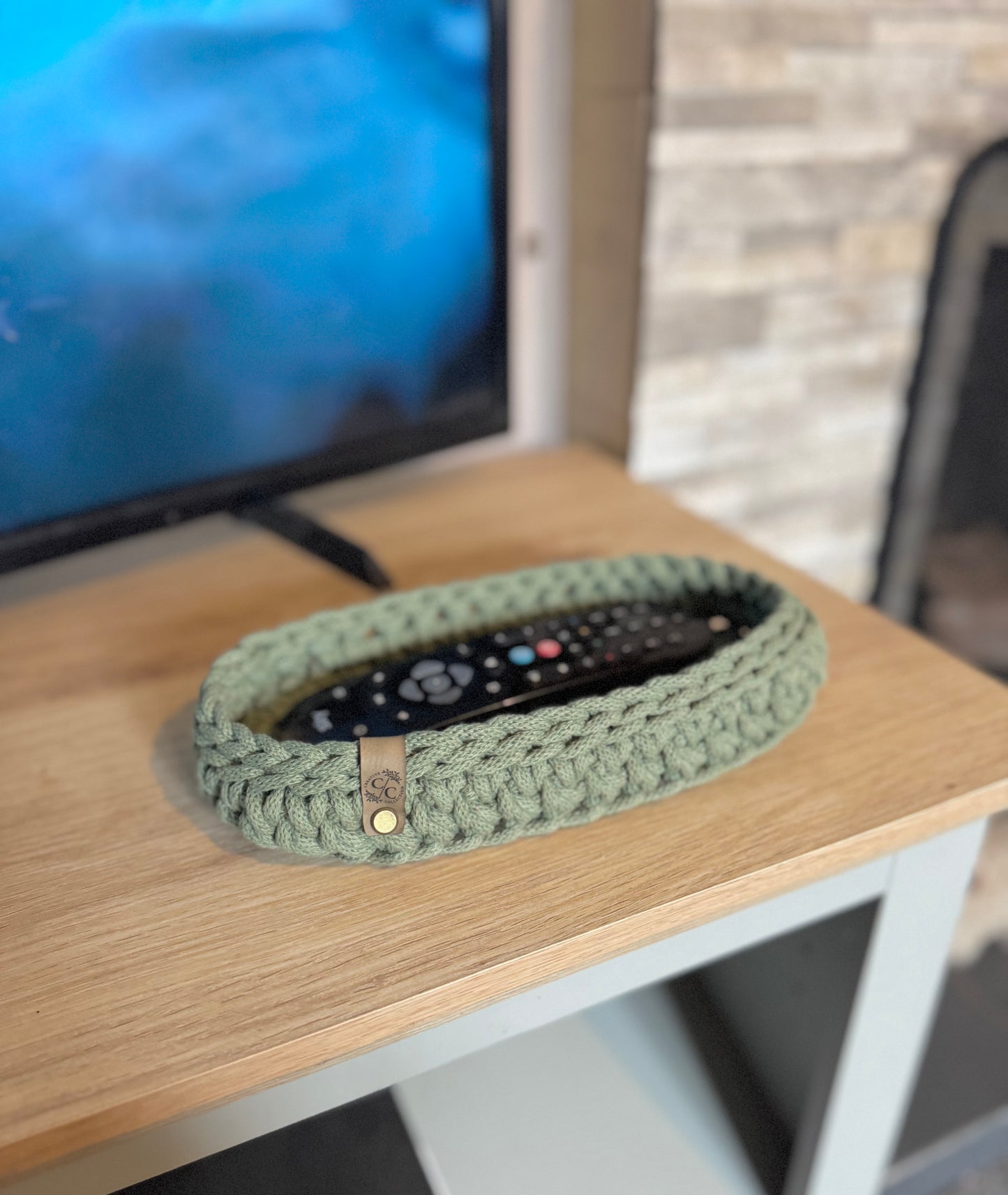 Crochet Remote Tray - Braided Cord Style