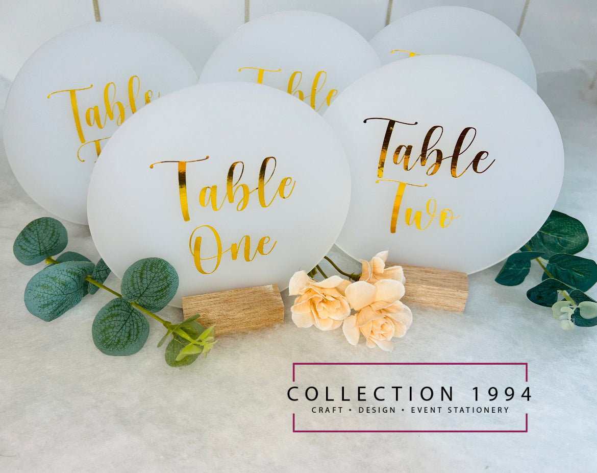 Circular Table Numbers with Wooden Stand