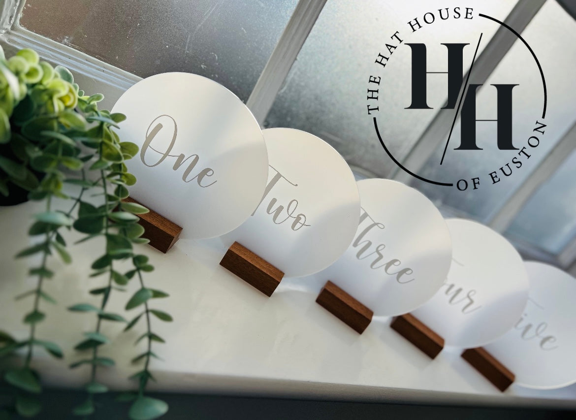 Circular Table Numbers with Wooden Stand